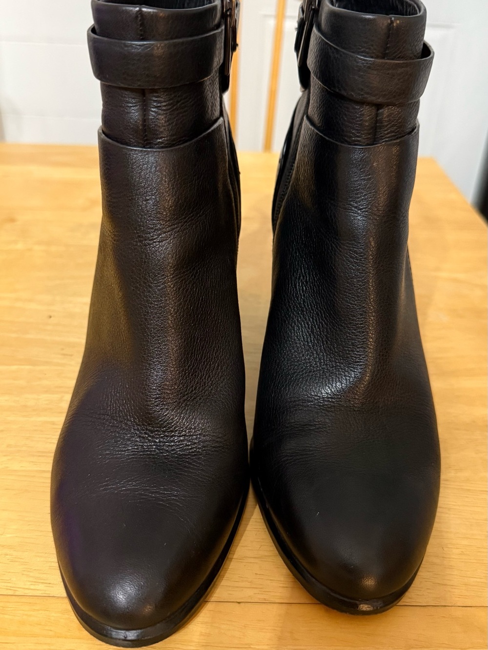 Vince Camuto Black Leather Ankle Booties with Buckle Strap 4 inch heel